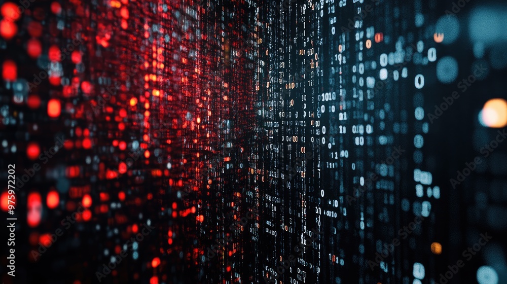 Poster binary code glitch effect on a black background