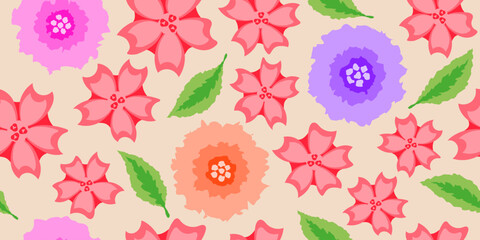 Beautiful exotic blooming flowers seamless pattern. Design for textile, fabric, wallpaper, covers, cards, wall art, wrapping and decoration.