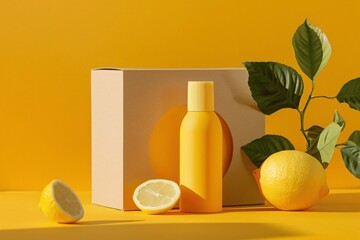 orange juice bottle and lemon