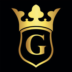 Initial shield crown Logo combine with letter G vector template