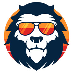 Cool sunset lion-skull wearing sun glasses, illustration