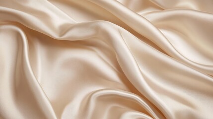 Obraz premium Close-up of cream-colored satin fabric with soft folds and shimmering texture, ideal for luxury fashion backgrounds
