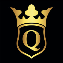 Initial shield crown Logo combine with letter Q vector template