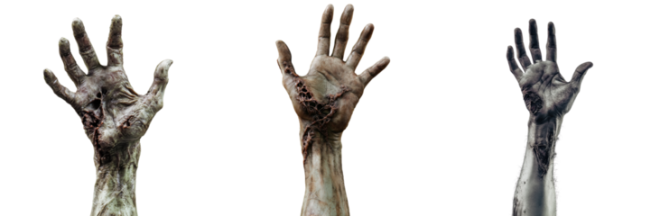 Set of zombie hand reaching up isolated on a transparent background