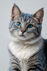 Adorable gray Fluffy Tabby kitten with Bright blue Eyes - High-Resolution Close-Up of a cat