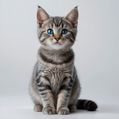 Adorable gray Fluffy Tabby kitten with Bright blue Eyes - High-Resolution Close-Up of a cat