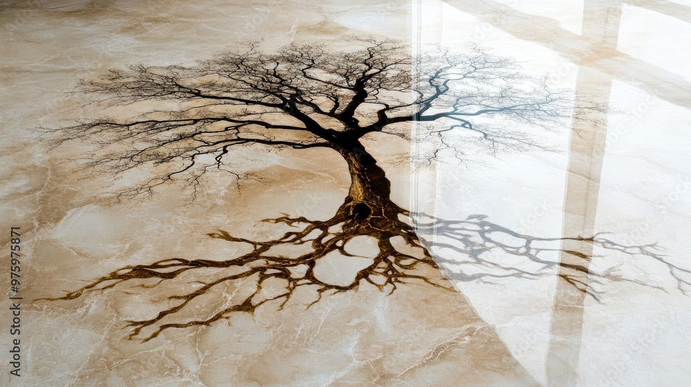 Poster marble floor with a reflection of a tree