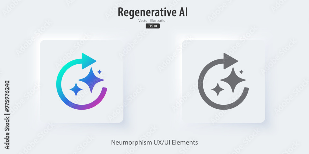 Aufkleber Regenerate AI icon, 3D buttons with icon symbols. Revise and edit work. Enter command text to generate ideas, Neumorphism style, UI UX design for app and web, Vector illustration.