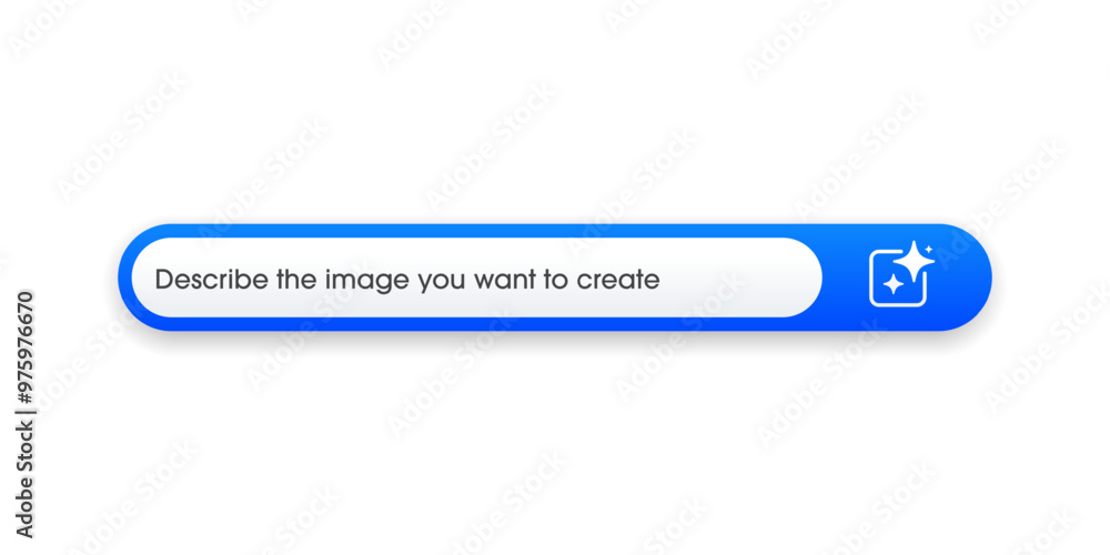 Poster 3D generative AI bar as part of UI UX design and web site. Enter command text to generate ideas, artificial intelligence technology concept. Vector illustration.