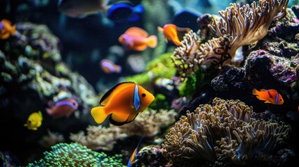 Naklejka premium Vibrant coral reef teeming with colorful fish