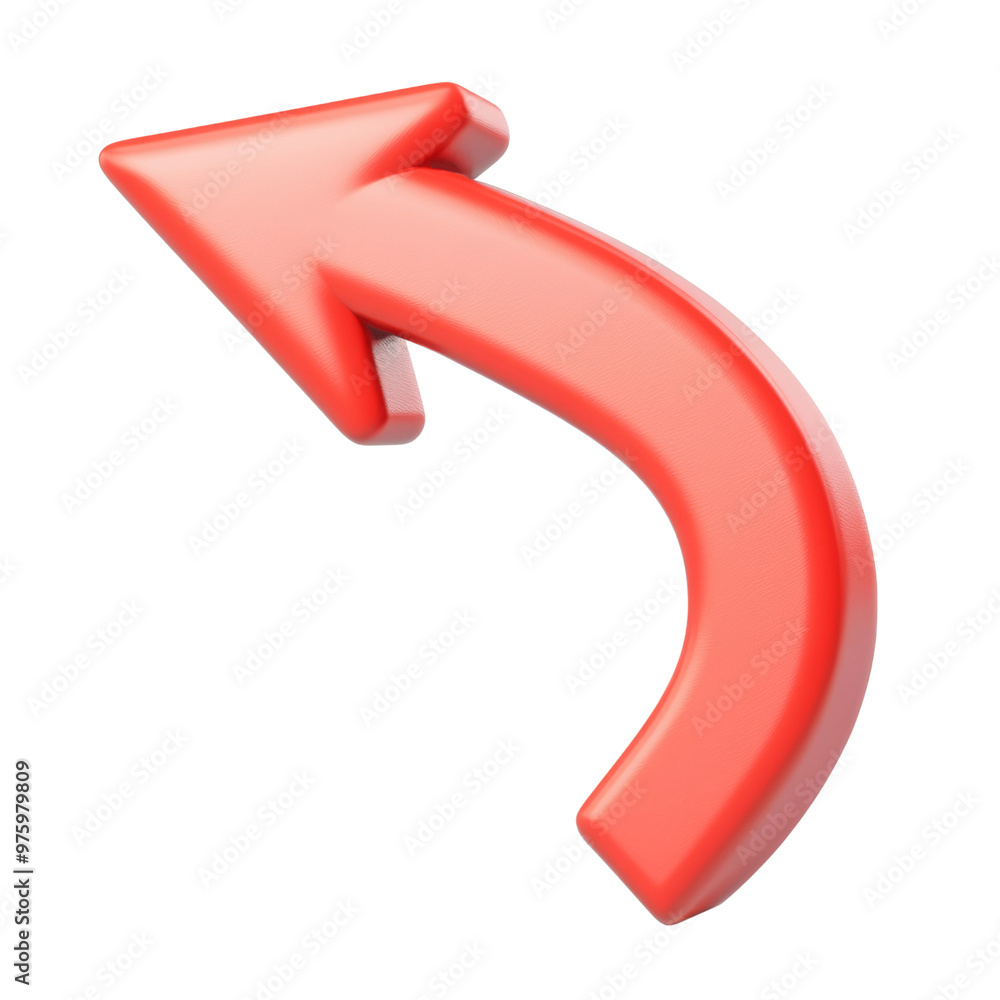 Poster curve red arrow 3d render icon isolated on transparent background cutout