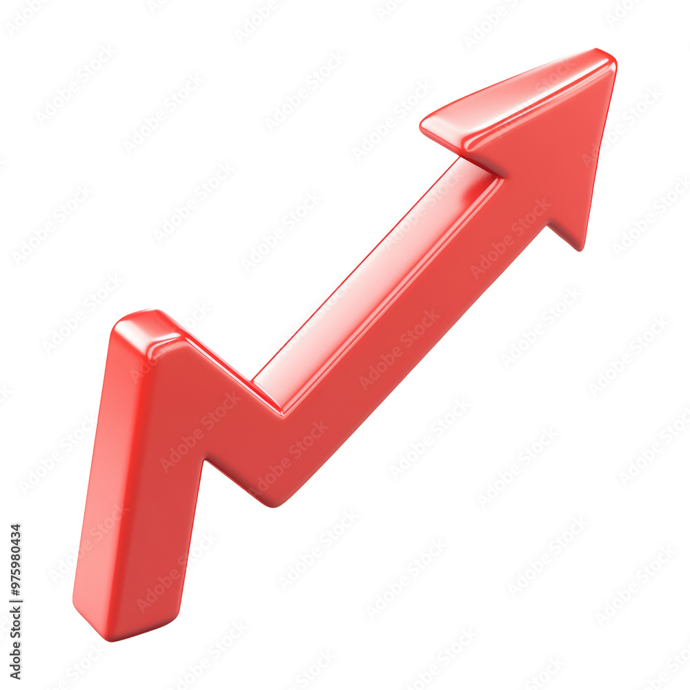 Poster rising red arrow 3d render icon isolated on transparent background cutout