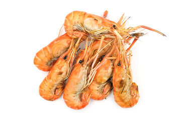 Grilled shrimp on a white background. Seafood. Natural symptoms