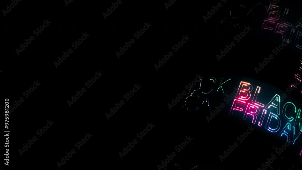 Poster loop black friday 3d tube text colorful led neon fluorescent light animation on black abstract backg