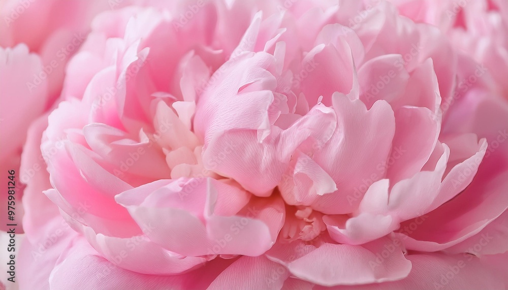 Wall mural close up of a beautiful pink peony flower with soft petals creating a romantic and delicate backgrou