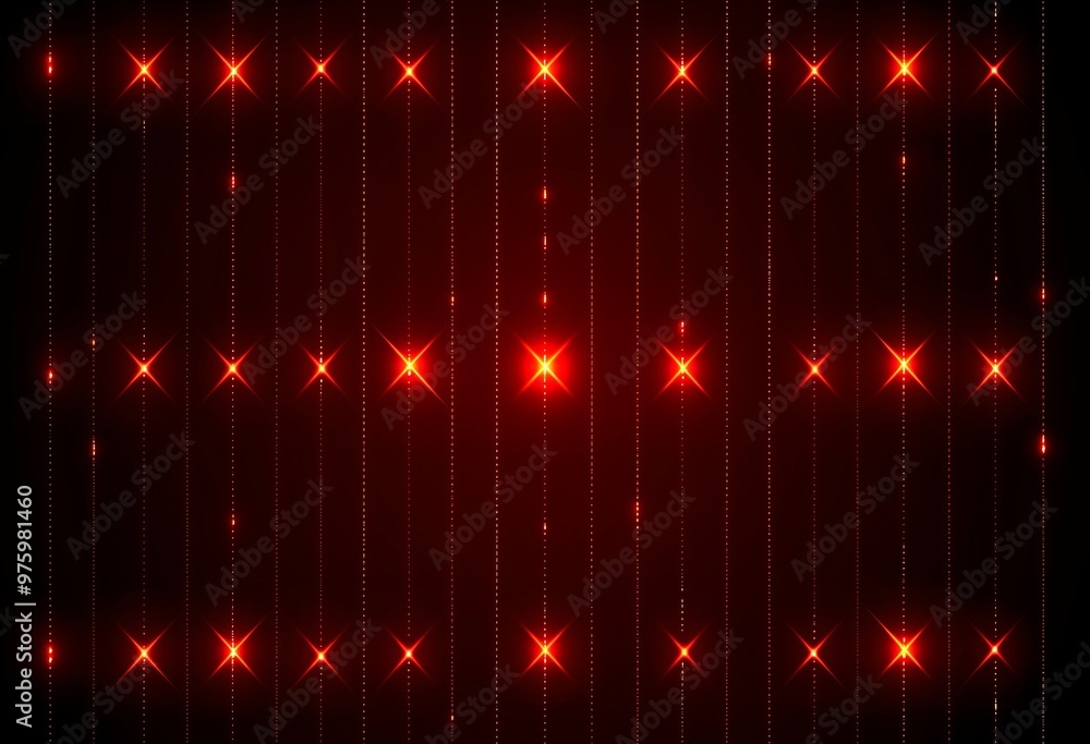 Poster a red and black image of a row of lights with a red star in the middle. the image has a bright and e
