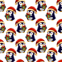 Fototapeta premium Seamless pattern of cute penguims for Christmas and New Year deecorations 