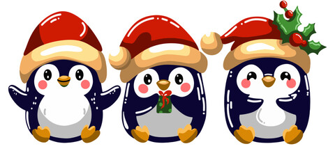 Cute penguins for Christmas and New Year decorations