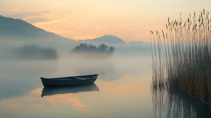 Misty Lakeside Solitude:A Captivating Landscape of Tranquility and Calm