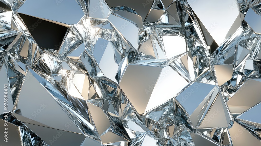 Poster fragmented mirror-like surfaces creating jagged reflections of light in various angles.