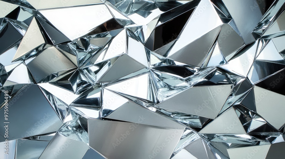 Poster fragmented mirror-like surfaces creating jagged reflections of light in various angles.