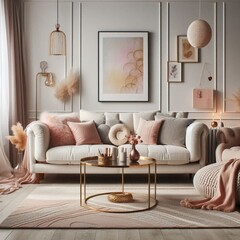 Stylish interior of living room with soft sofa and coffee table