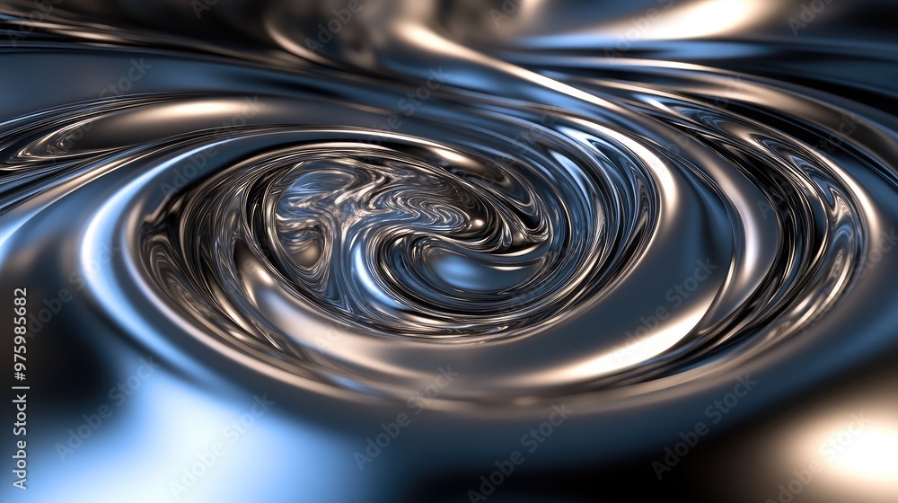Aufkleber interlocking spirals of light and shadow in a dynamic motion across a reflective surface.