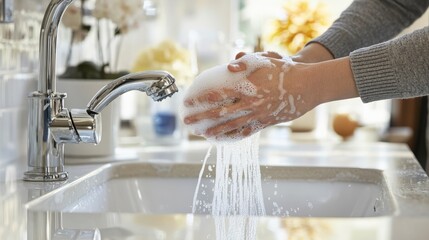 An employee washing their hands at an office sink, focusing on hygiene measures to prevent the spread of diseases like flu and colds in corporate settings