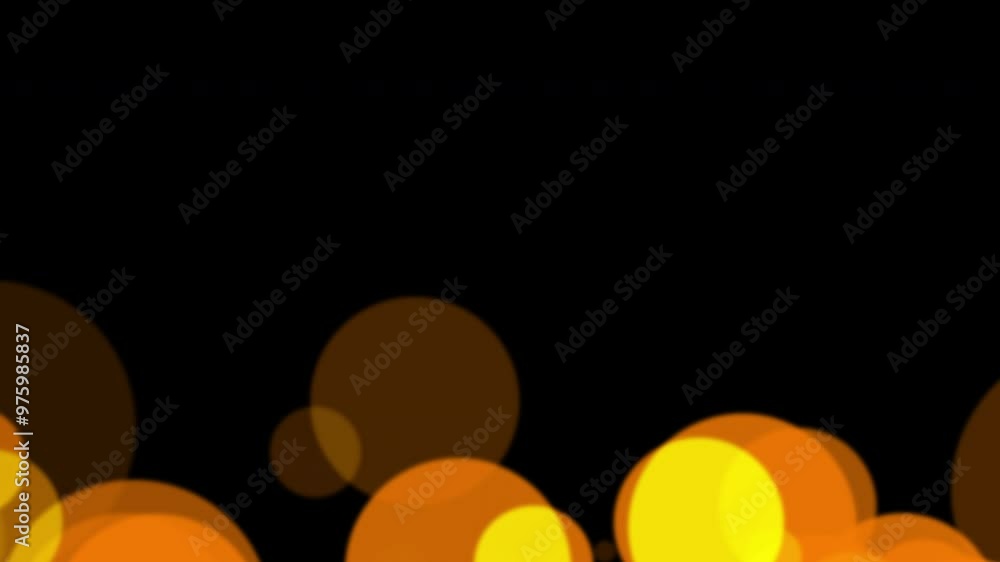 Poster abstract big glow orange bokeh particles float up animation on black background.