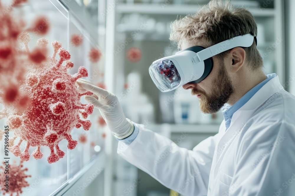 Aufkleber scientist engaged in virtual reality exploration of microscopic virus structures and interactions