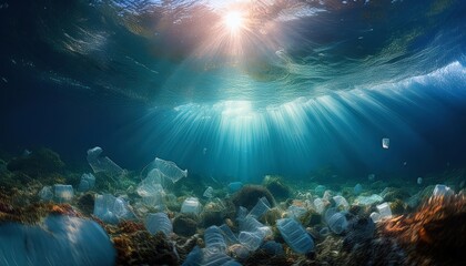 Fototapeta premium Ocean Pollution and Hope – Surreal Plastic Waste Visualization