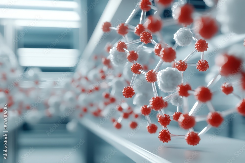 Poster exploring the future of science in a high-tech lab with holographic molecular models