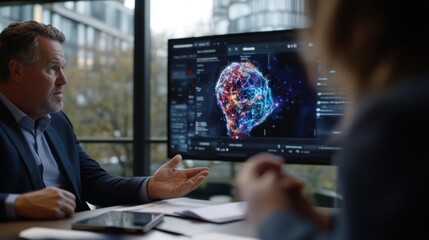 Businessman Interacting with Futuristic Holographic Interface