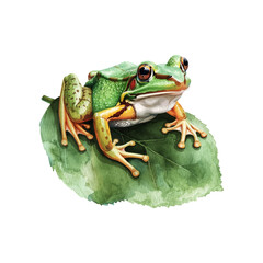 frog on leaf vector illustration in watercolor style