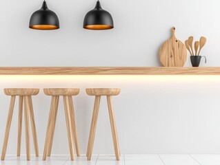 Scandinavian-style kitchen with custom wood accents, minimalist design, bright lighting