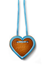 Oktoberfest Lebkuchenherz mit Blauem Rand isoliert auf weissem Hintergrund