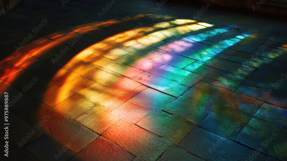 Aufkleber scattering light in different directions, creating a rainbow effect.