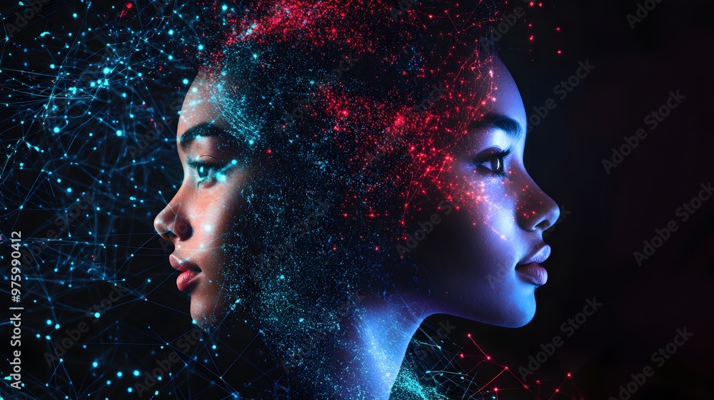 Poster mesmerizing digital cosmos:surreal visualization of energetic particles in motion,showcasing the bou