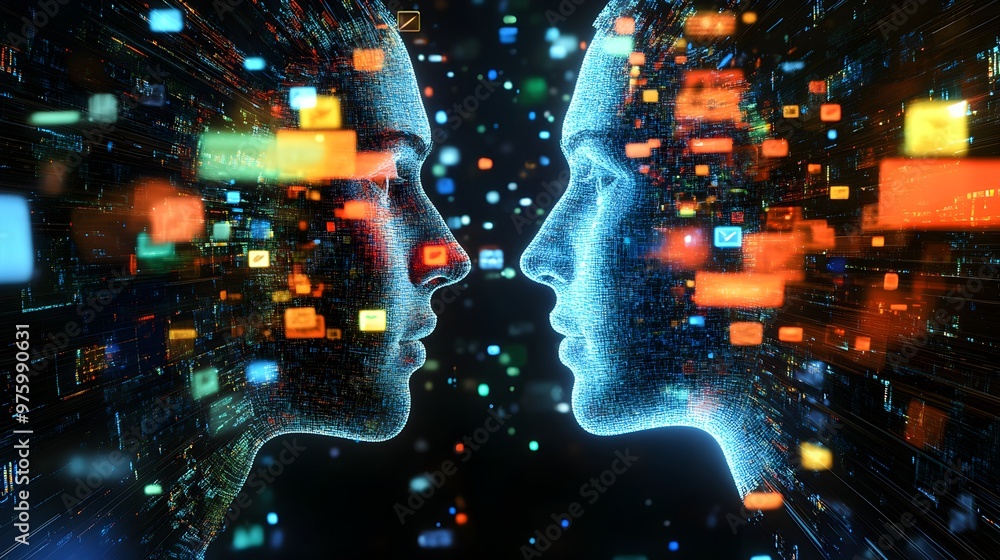 Poster surreal digital connection visualizing the convergence of advanced intelligence,and virtual reality 