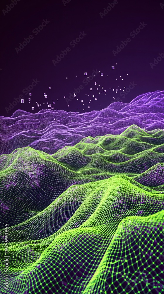 Aufkleber abstract neon waves with digital particle grid