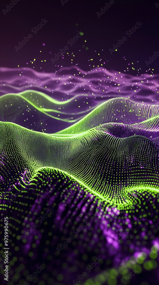 Aufkleber abstract neon waves with digital particle grid