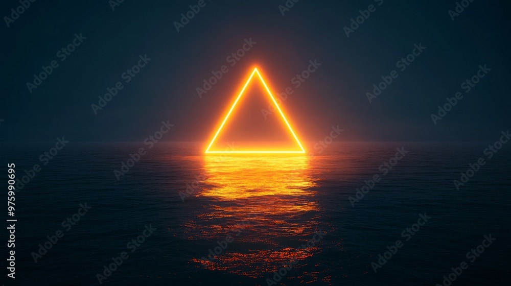 Poster an intriguing abstract 3d triangular tunnel against a dark background with glowing patterns, showcas