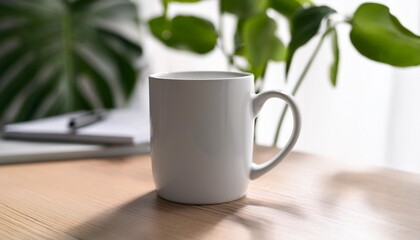 a coffee mug is placed on the table