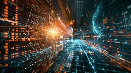 Obraz premium Abstract Digital Network with Data Flow and Circuitry