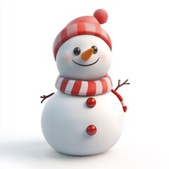 3D Cartoon Cute Funny Snowman Isolated on White Background