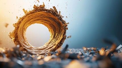 Abstract money whirlpool swallowing banking institutions, financial risk, symbolizing liquidity crises in the banking sector