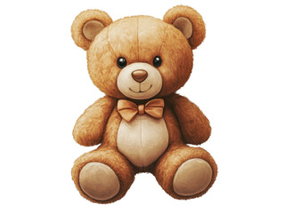 A cheerful teddy bear with a bow tie, perfect for cozy nursery decor or children's gifts, radiating warmth and comfort.