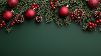 Christmas Ornament Border on Green Background