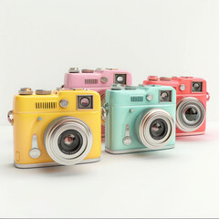 camera vintage retro colorful photography pastel yellow pink green red classic design old-fashioned artistic style film analog collection nostalgia fun hobby decorating 