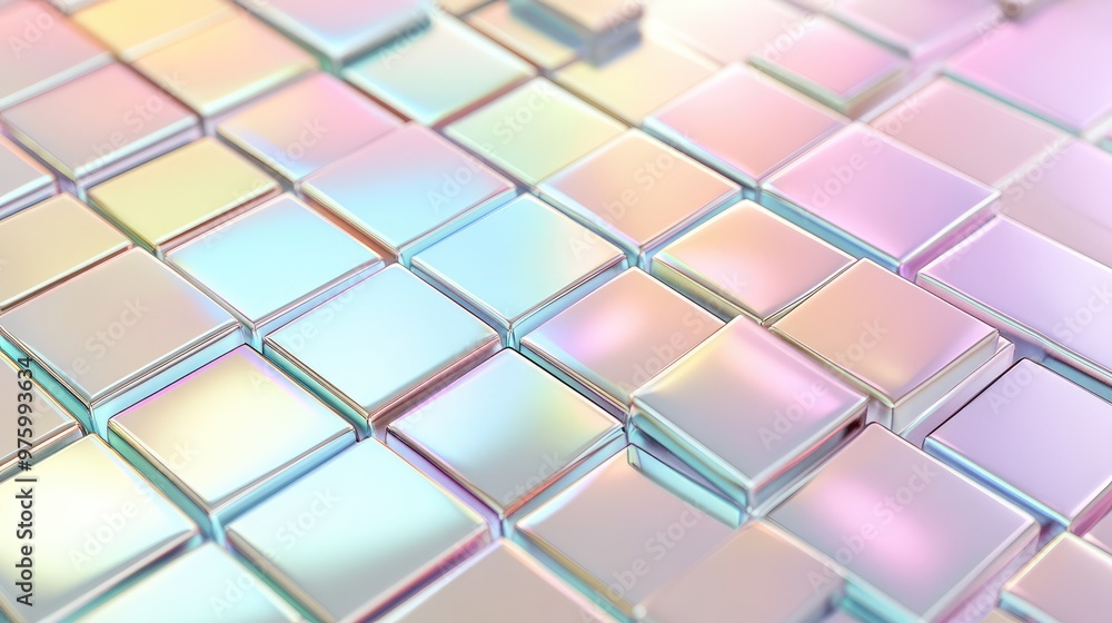 Poster a matrix of shifting tiles reflecting a spectrum of soft pastel colors.